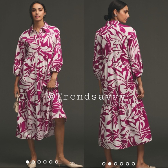 Anthropologie Dresses & Skirts - ANTHROPOLOGIE The Bettina Tiered Shirtdress Midi Dress Boho Violet Size M NWT